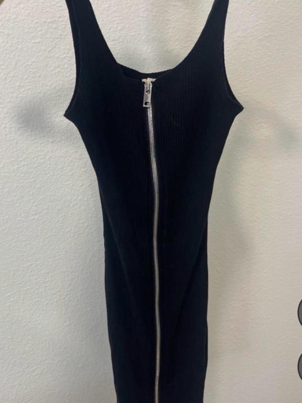 Black Ribbed Zip-Front Bodycon Dress